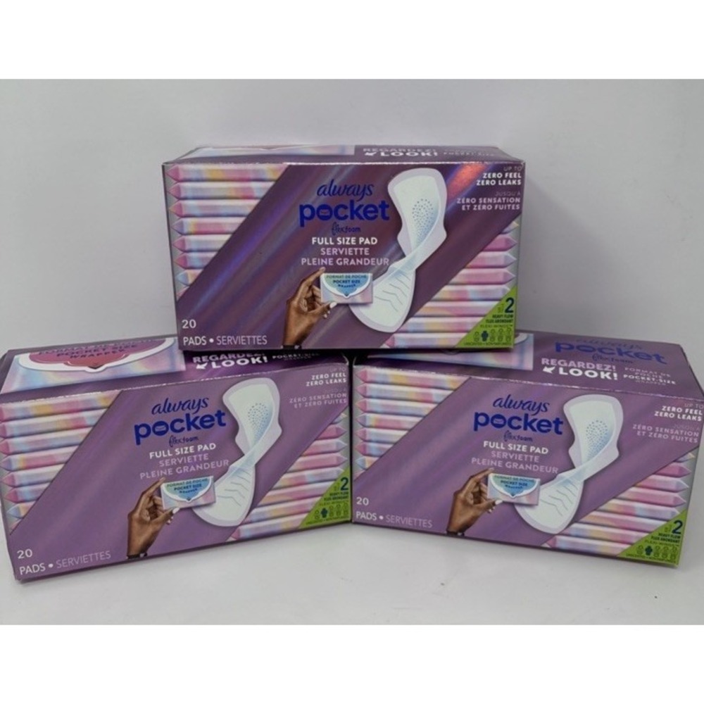 Lot Of 3 Always Pocket Flex Foam Pads Size 2   20 Count Each NIB SEALED